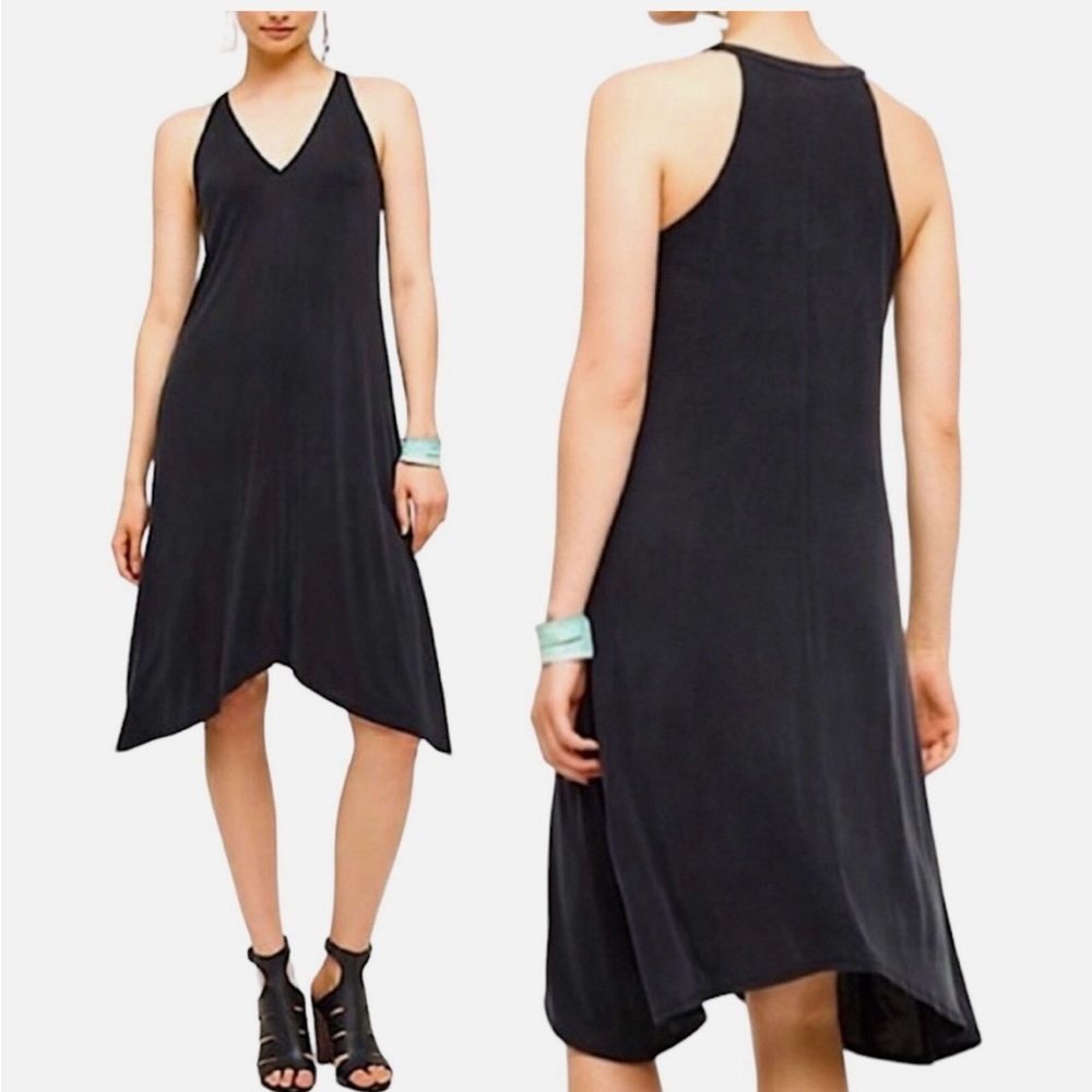 Dolan Anthropologie Black Jersey Midi Dress XS High Low Racerback Stretch